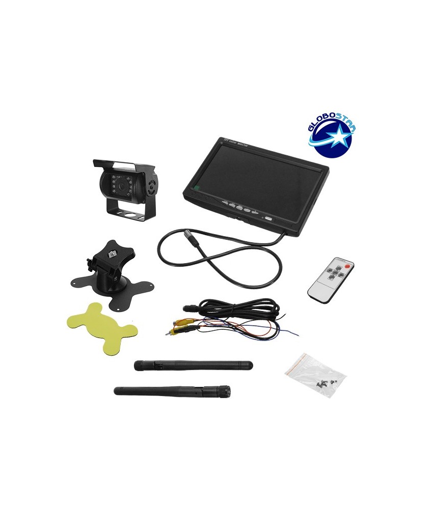 Ασύρματη Wireless Κάμερα Οπισθοπορείας CMOS Signal με Οθόνη 7" 10-30V με Ασύρματο Χειριστήριο για Αυτοκίνητα και Φορτηγά GloboStar 77349